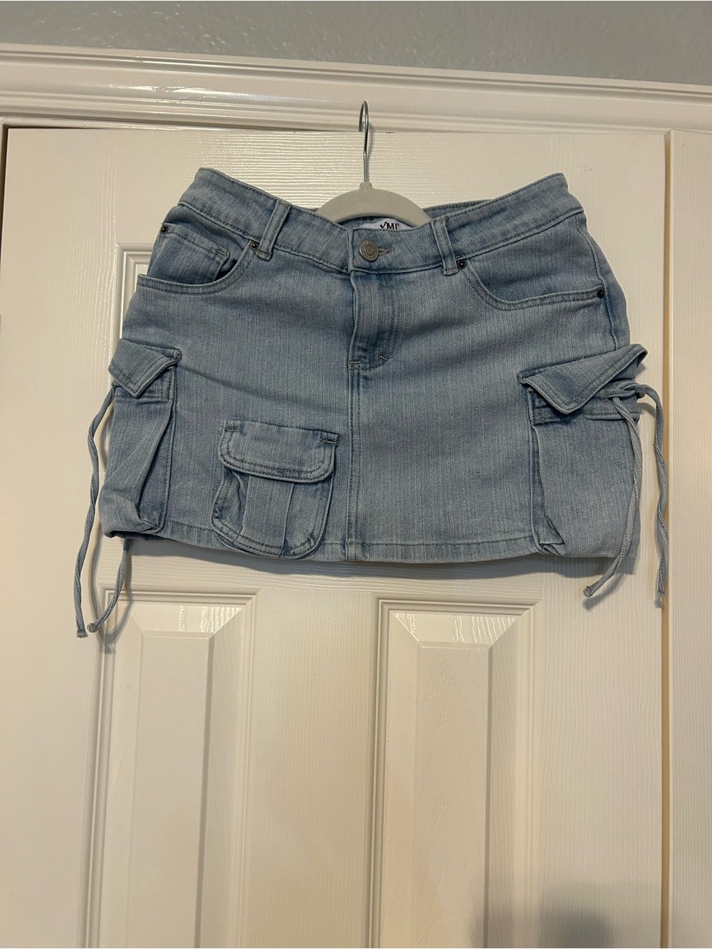YMI Light Blue Denim Mini Skirt with Label Detail